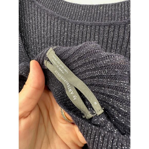 Anthropologie Selena Metallic Shimmer Navy Blue Knit Midi Dress Size Small - Picture 5 of 7